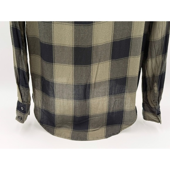 Express Plaid Lace-Up Long Sleeve Top Womens Small Olive Green Black Casual - Picture 10 of 16